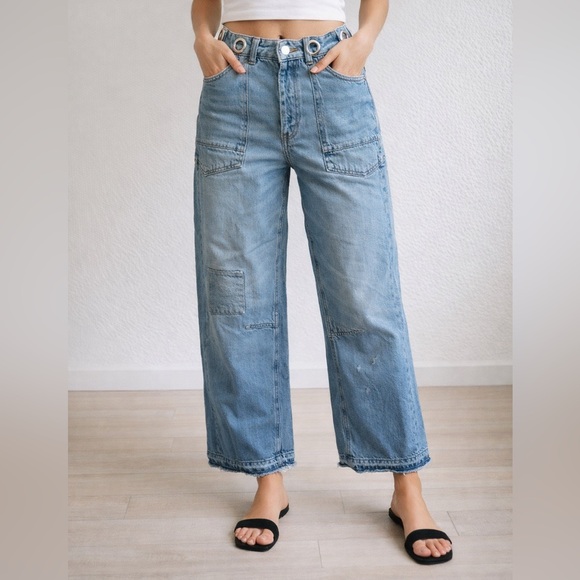 We The Free Denim - WE THE FREE FREE PEOPLE MOXIE BARREL JEANS Size 28 | Distressed Boho Denim